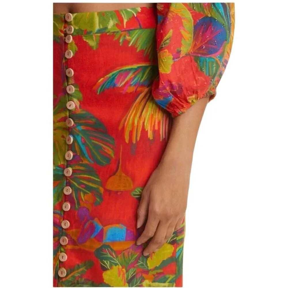 Farm Rio Urban Jungle Linen Midi Skirt Size XS - Picture 10 of 13